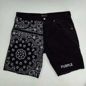PURPLE BRAND P020 Corduroy Bandana Print Shorts Black Floral Pattern Size 38